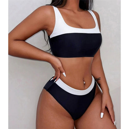 Splicing Mid Waist High Leg Cut Bikini Female Swimsuit Women Swimwear Two-pieces Bikini set Bather Bathing Suit Swim