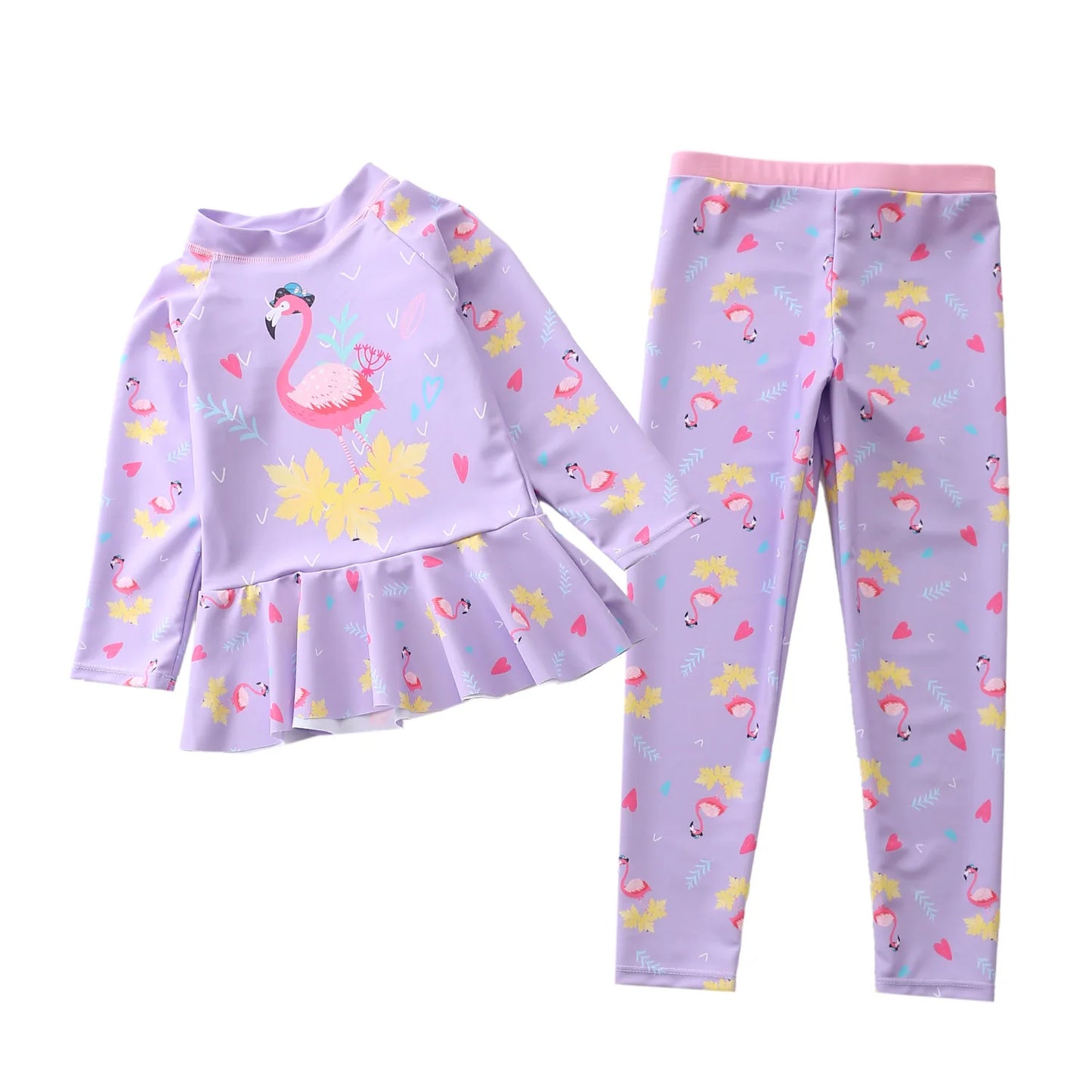 Swimsuit for Girls Long Sleeve Ruffles Girls Swimwear Cartoon Print Separate Bathing Suit Kids 2 Pcs Beach Surfing Swimming Wear