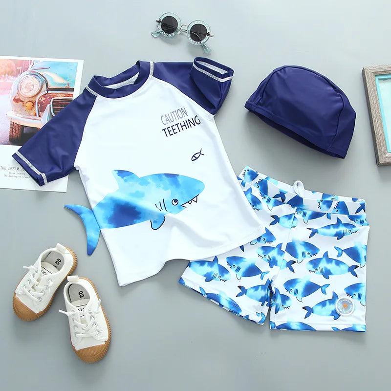 Boys' Cartoon-Print Short-Sleeve Rash Guard & Shorts Set