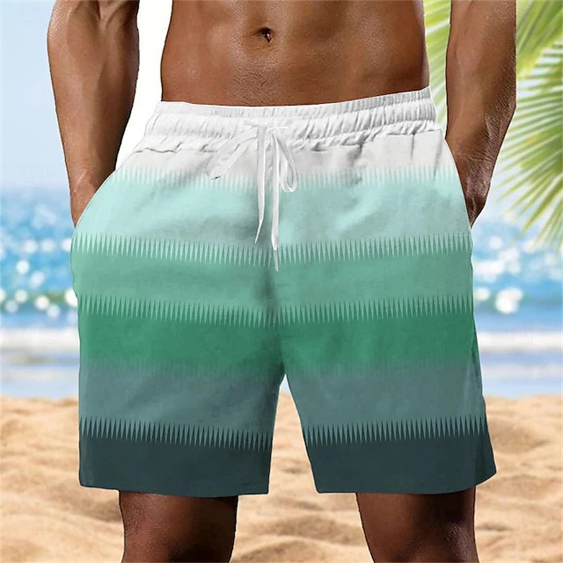 Men's Swimming Shorts 3d Print Stripe Beach Shorts Kids Fashion Short Pants Sports Fitness Quick Dry Swimwear Men Trunks
