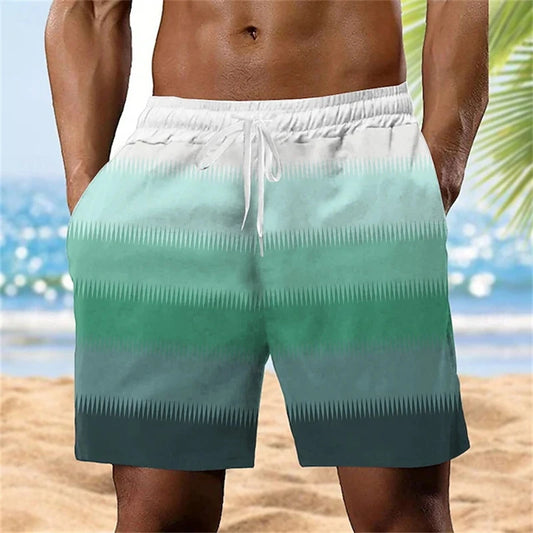 Men's Swimming Shorts 3d Print Stripe Beach Shorts Kids Fashion Short Pants Sports Fitness Quick Dry Swimwear Men Trunks