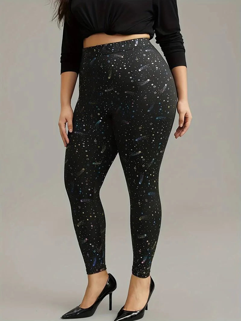 GIBSIE Plus Size Star Print Casual Women Leggings  High Waist Fashion Slim Pencil Trousers Female Bottoms