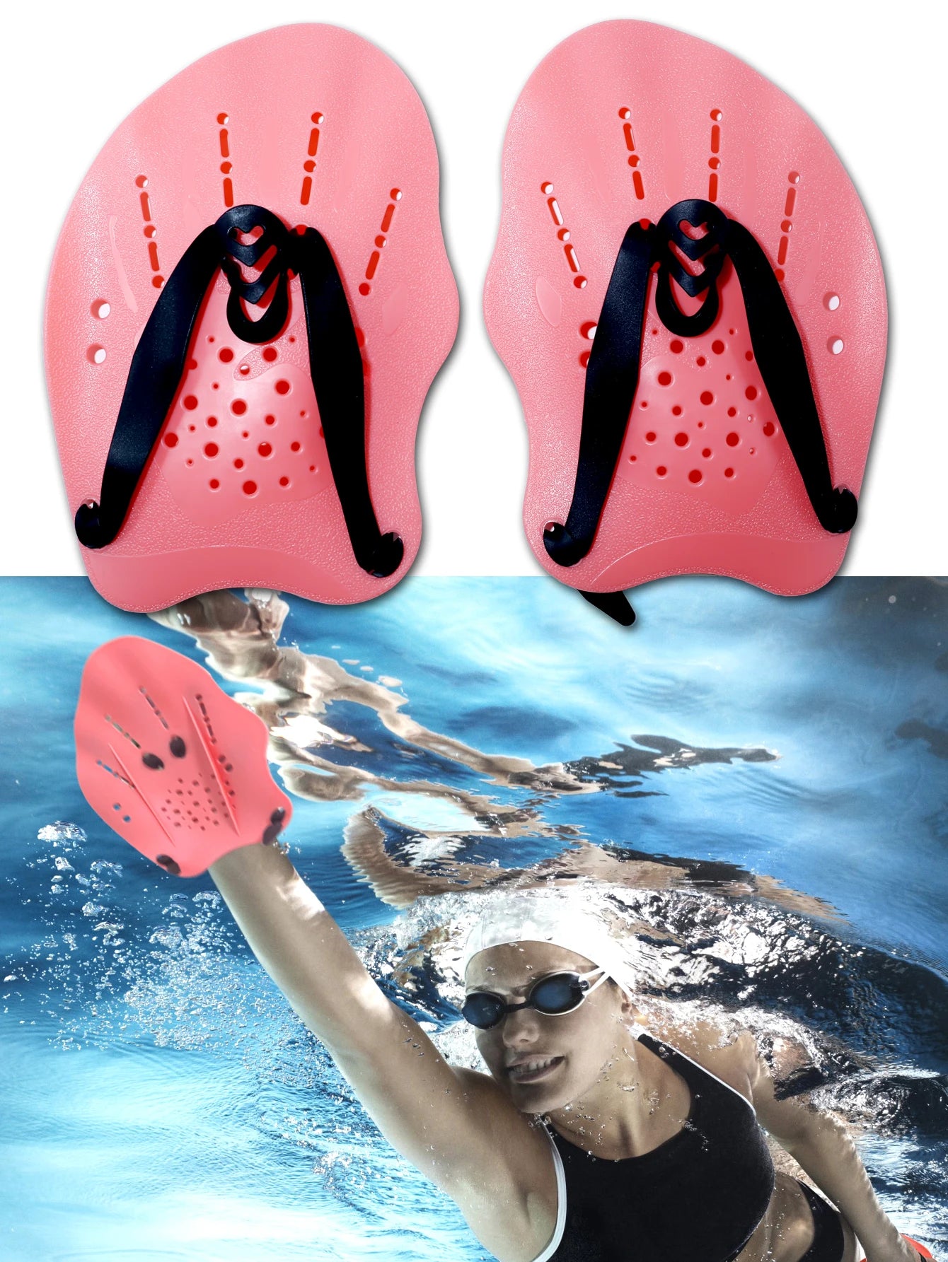 1 pair of swimming training paddles, swimming training paddles with adjustable silicone straps, snorkeling and diving gloves