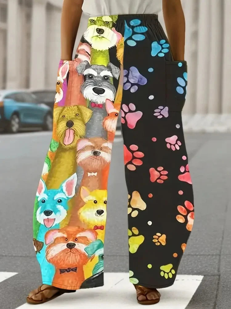 Retro Abstract Rock Print Women's Loose Casual Bloomers, Harajuku Street Trend Women's Pants, Outdoor Casual Double Pocket Pants