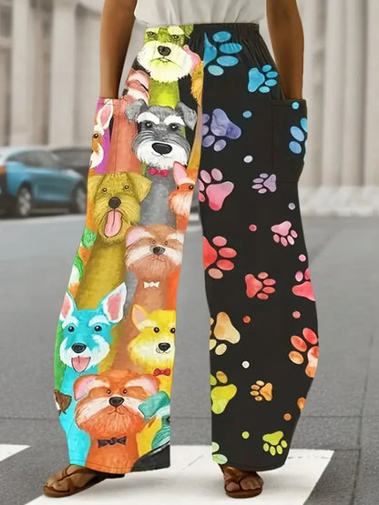 Retro Abstract Rock Print Women's Loose Casual Bloomers, Harajuku Street Trend Women's Pants, Outdoor Casual Double Pocket Pants