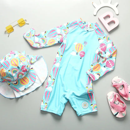 UPF50 Girls Swimwear Long Sleeves Floral Baby Swimsuit UV Protection Children's Swimming Suit Beach Summer Toddler Bathing Suit