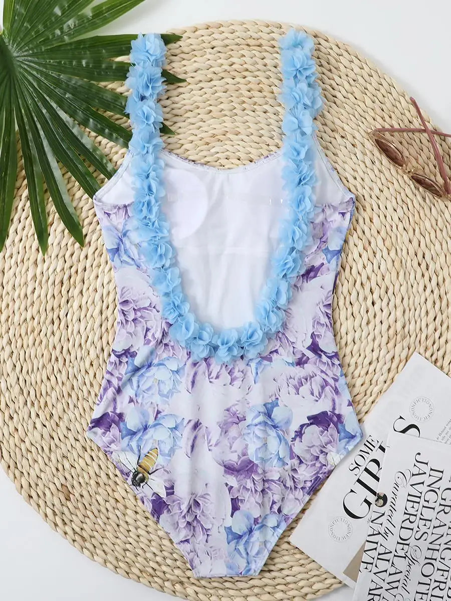 Printed Swimsuit One Piece Ruffle Backless Swimwear Women Floral Bathing Swimming Suit Female Summer Beachwear Bodysuit