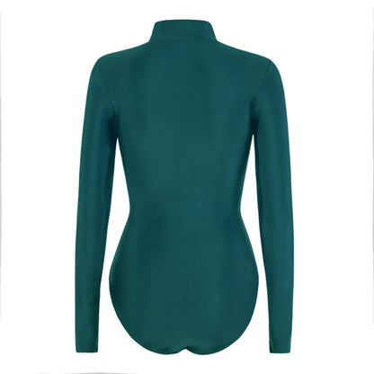 Rash Guard Swimsuit Women With Zipper Solid Long Sleeve Surfing Swimwear Female Bather Bathing Swimming Suit Beachwear