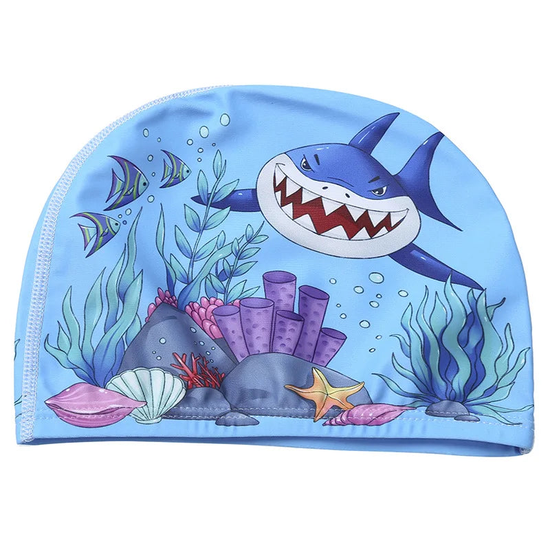 Children Cartoon Swimming Cap Kids Elastic Fabric Swimming Pool Water Sport Protect Ears Hat Swim Bathing Hats Caps Boys Girls