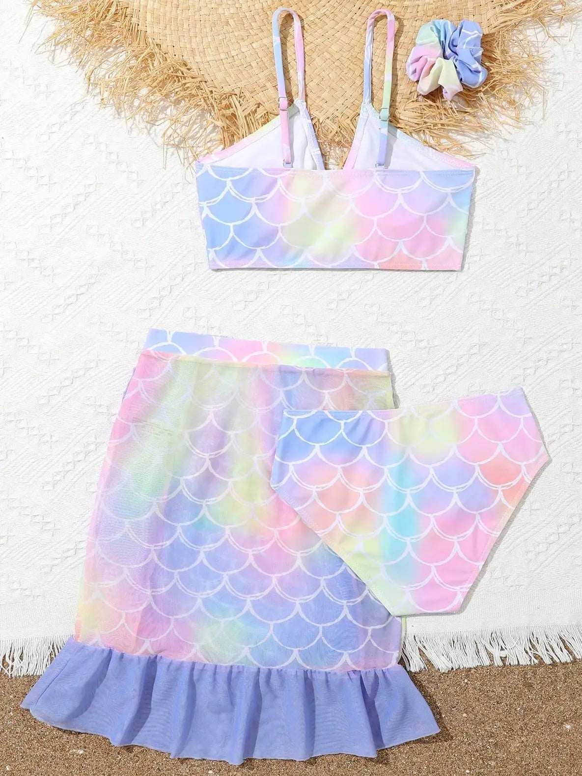 3 Pieces Bikini Girls Swimsuit High Waist Kids Swimwear Female & Ruffle Beach Skirt Children Swimming Swim Suit