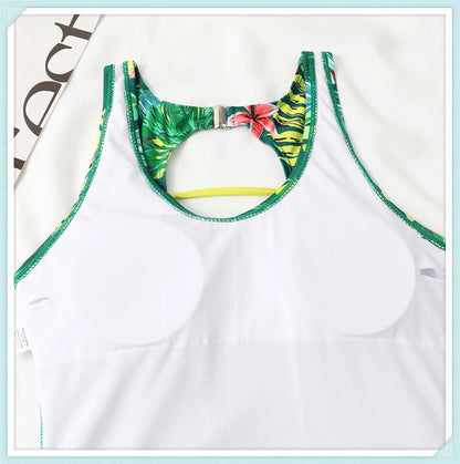 Lace Up Back Swimsuit One Piece Printed Swimwear Women Backless Bathing Swimming Suit Female Padded Beachwear Bodysuit