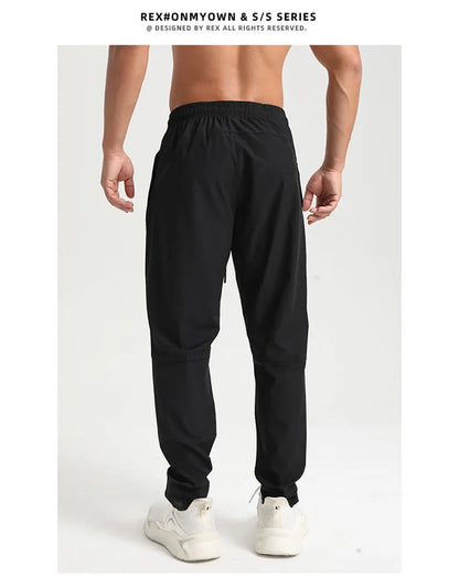 Men Gym Jogging Sport Pants Thin Loose Quick-Dry Long Exercise Clothing Zipper Pockets Training Bodybuilding Trouser Marathon