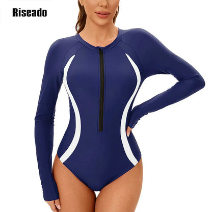 Women's One Piece Swimsuits Long Sleeve Rash Guard UV Protection Surfing Bathing Suit Large Size 3XL