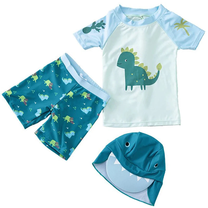 Swimsuit Boys UPF50 Baby Swimwear Shark Dinosaur UV Bathing Suit for Boy 3 Pcs Toddler Surfing Diving Suit Children's Rash Guard
