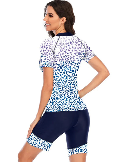 2 Piece Sets Rash Guard Short Sleeve Swimsuit Women Summer Bathing Suit Short Sleeve Swimwear Women Beach Swimming Suit For Female