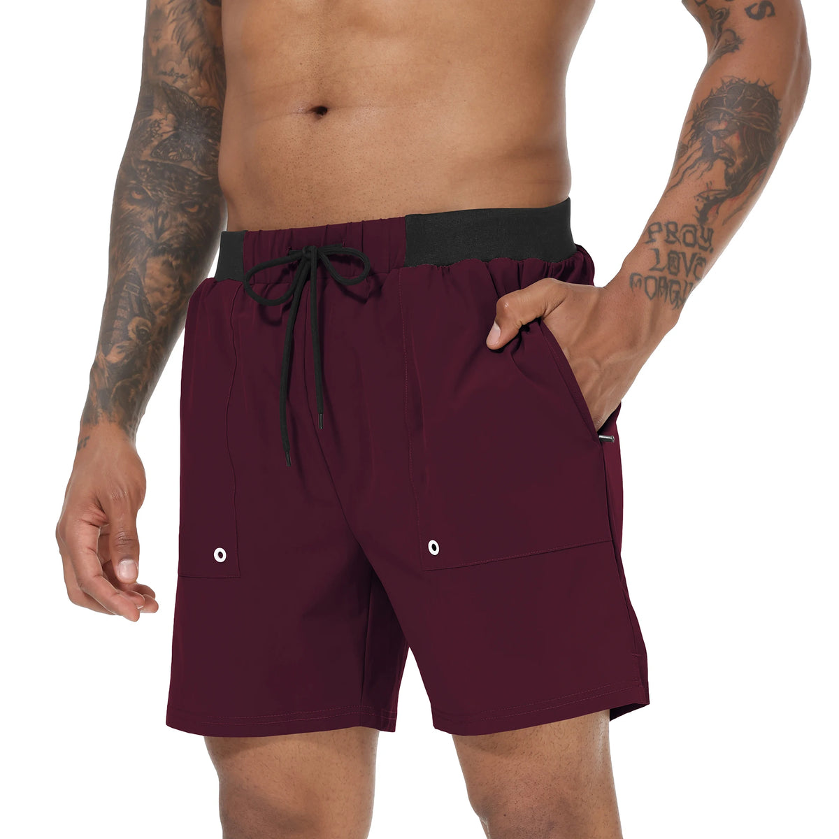 Men's Swim Trunks Quick Dry Swimwear Surf Swimwear with Zipper Pockets and Mesh Lining