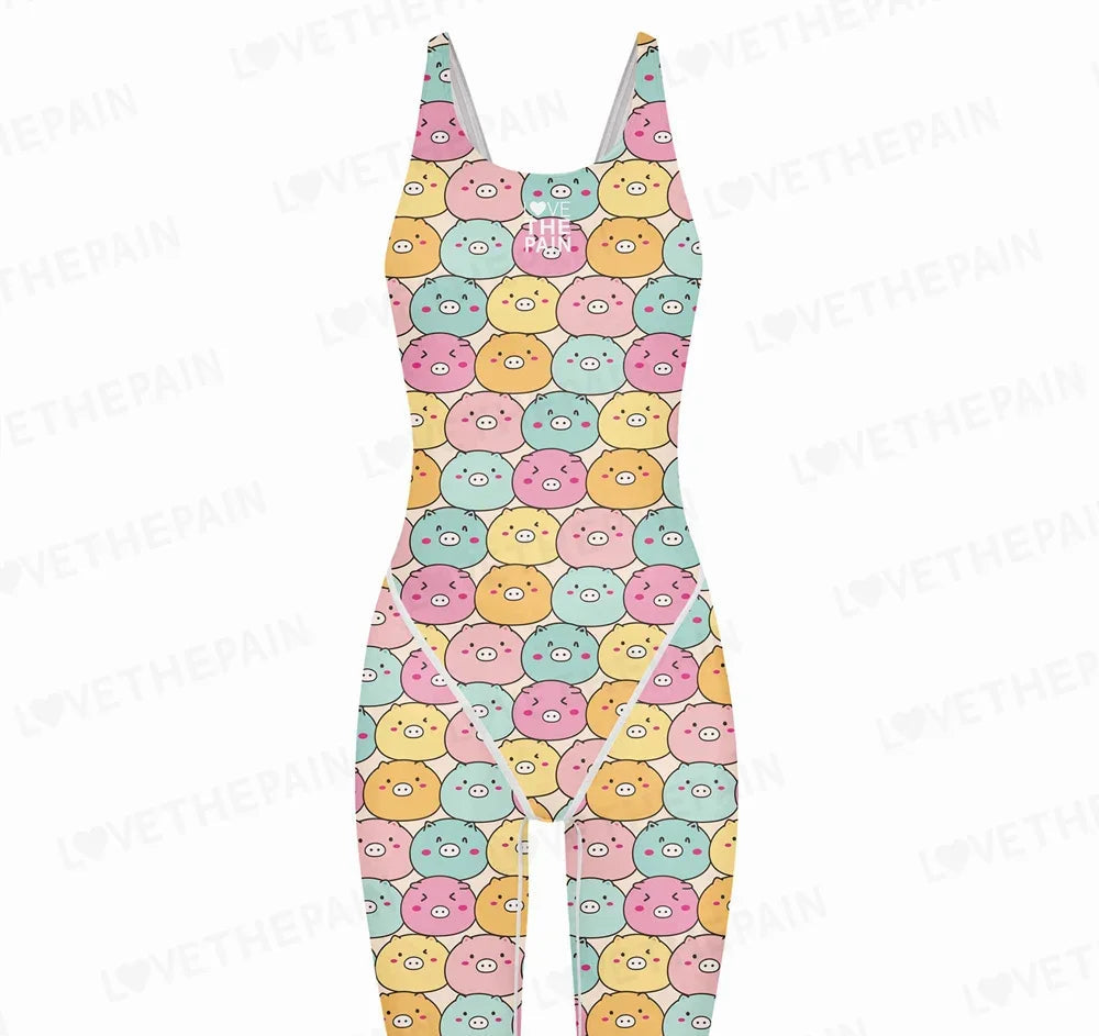 Girl Training Racing Swimwear Girl One Piece Competitive Swimsuits Summer Pool Professional Competition Knee Length Bodysuits