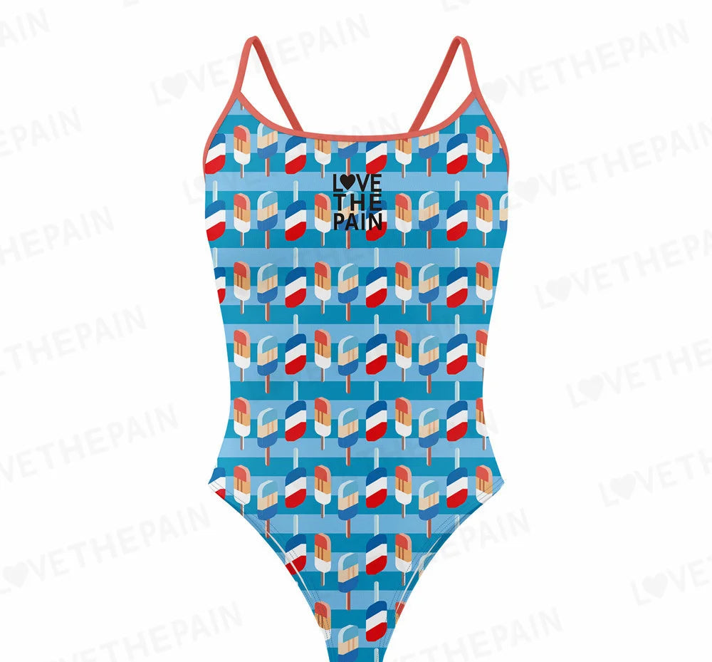 Love The Pain Leopard Print One Piece Swimsuit Thin Straps Versatile V-back Women's Swimwear Monokini Triathlon Swimsuit