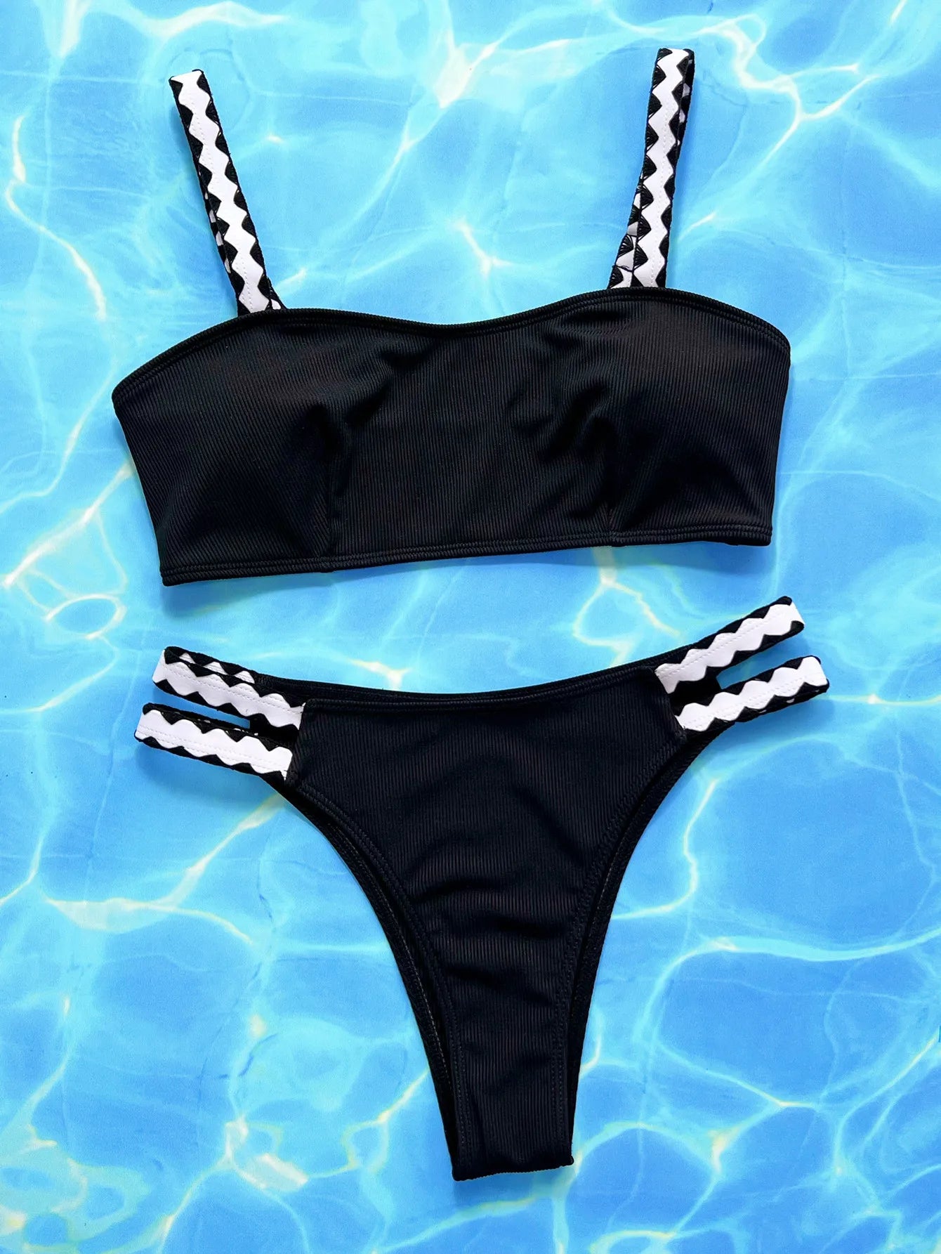 Strappy Bikinis Black Swimsuit Women Swimwear Female Solid Bathers Bathing Swimming Swim Suit Beachwear