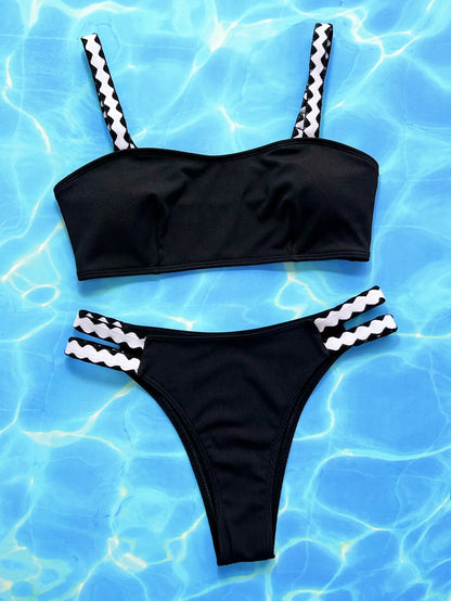 Strappy Bikinis Black Swimsuit Women Swimwear Female Solid Bathers Bathing Swimming Swim Suit Beachwear