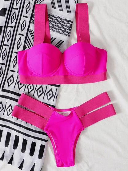 Splicing Push Up Bra Cup Bikini Women Swimsuit Female Swimwear Two-pieces Bikini Set High Cut Bathing Suit Swim Beach Wear