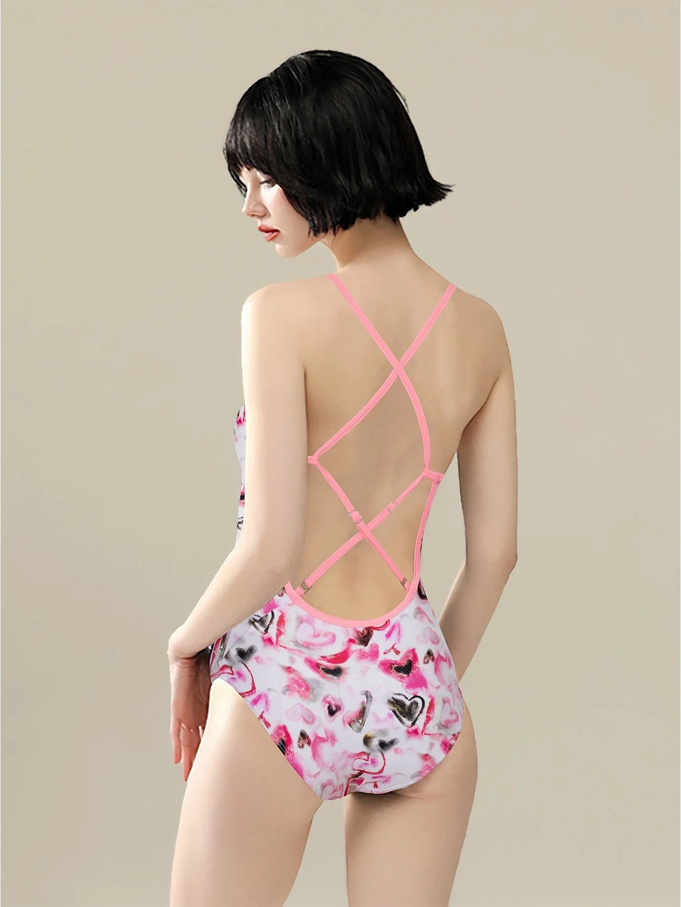 Racing swimsuit women's hot spring swimming pool print one-piece swimsuit nylon high elastic bikini