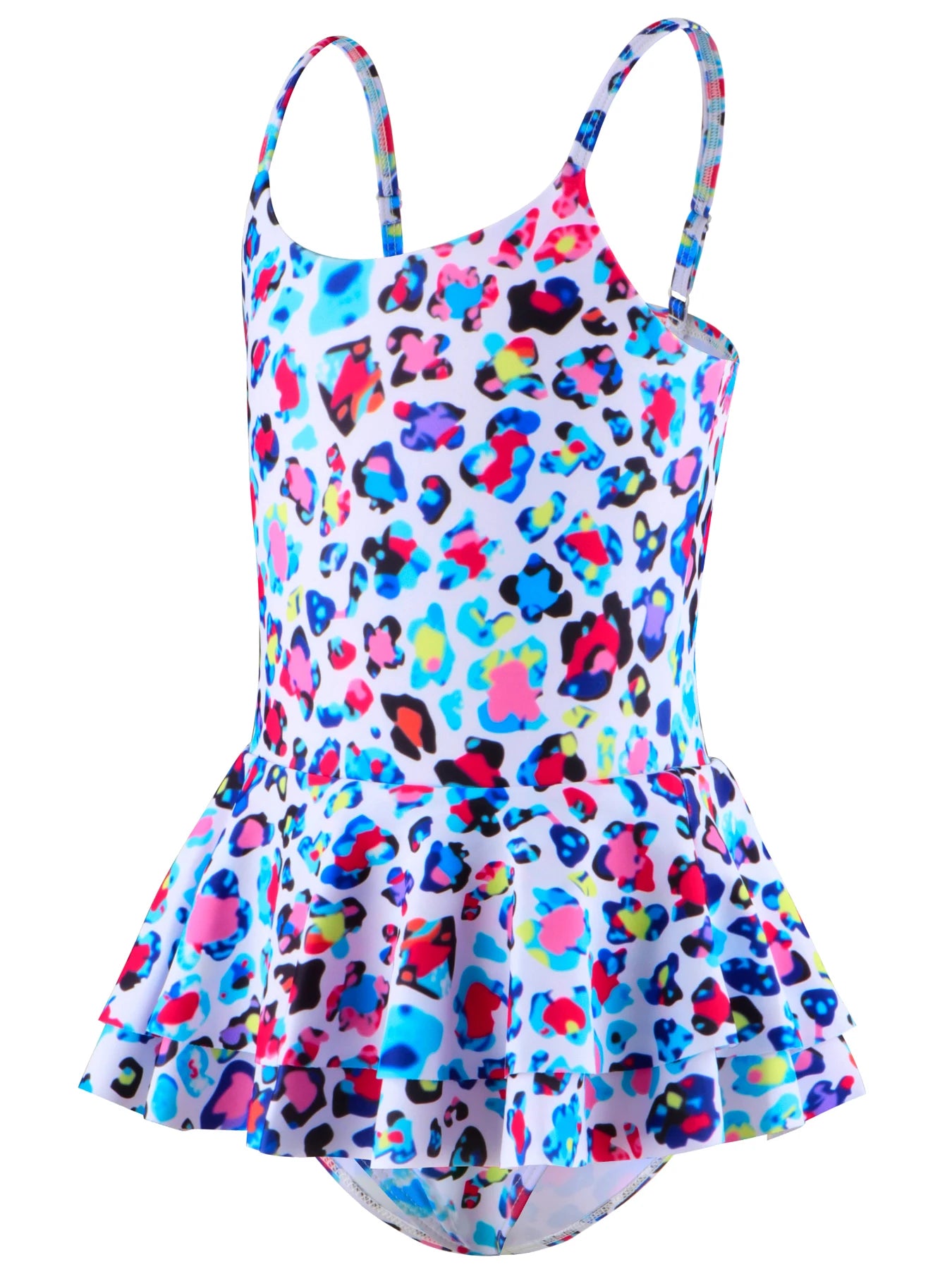 Skirted Swimsuit Briefs Swimming Suit Kids Girls Summer Clothes Sleeveless Swimsuit All-Over Print Layers Hem Beach Swimwear