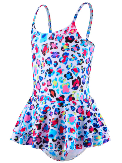 Skirted Swimsuit Briefs Swimming Suit Kids Girls Summer Clothes Sleeveless Swimsuit All-Over Print Layers Hem Beach Swimwear