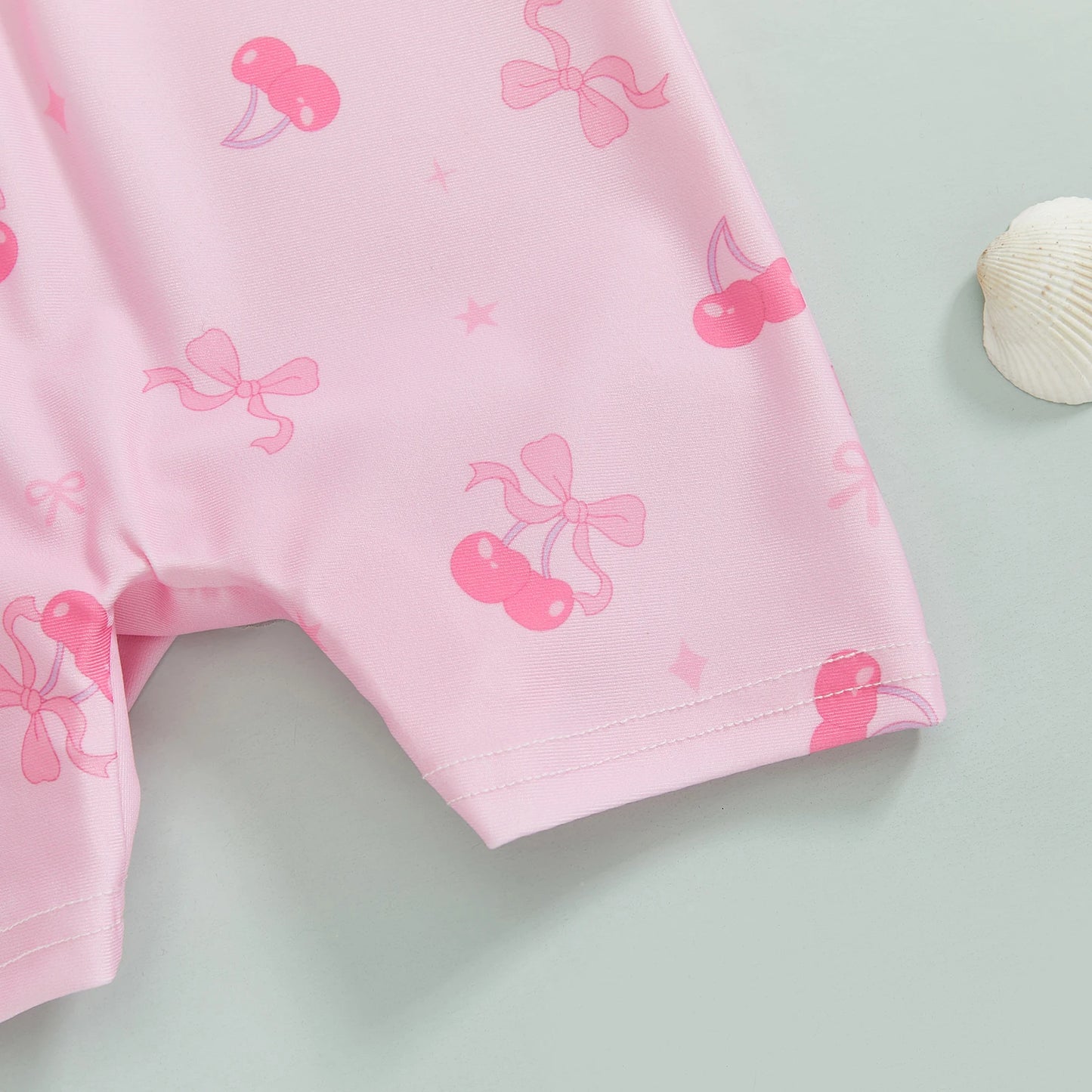 Summer Toddler Baby Girl Short Sleeve Swimwear Bathing Suit Infant Rash Guard Swimsuit Kids Cherry/Bow Print Zipper Beachwear