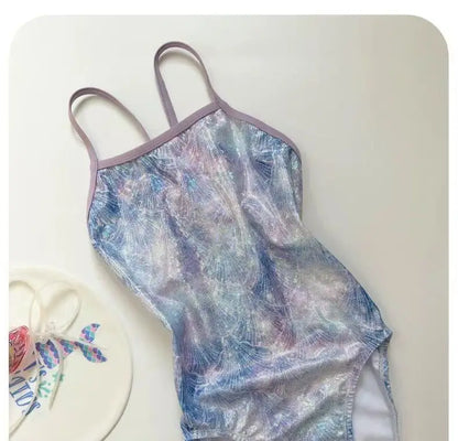 Pearl Rainbow Design Swimming Suit Women's Swimwear Purple Mermaid One-Piece Swimsuit for Women