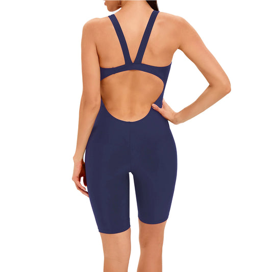 Womens One-piece Swimsuit Scoop Neck Sleeveless Hollow Back Patchwork Sport Athletic Training Beachwear Swimwear Bathing Suit