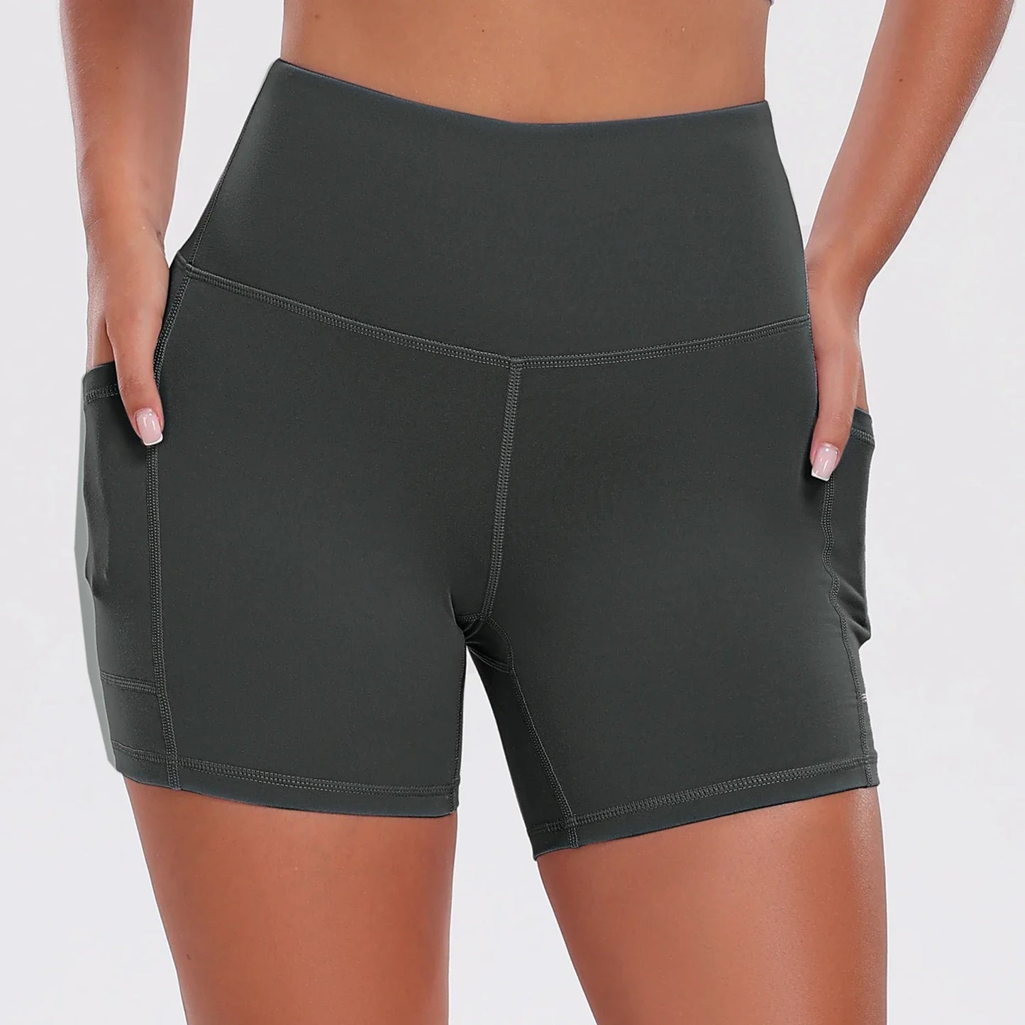 Women Shorts with Pockets Tummy Control Butt Lifting Cycling Tights Stretchy Slim Gym Sports Shorts Summer Casual Wear