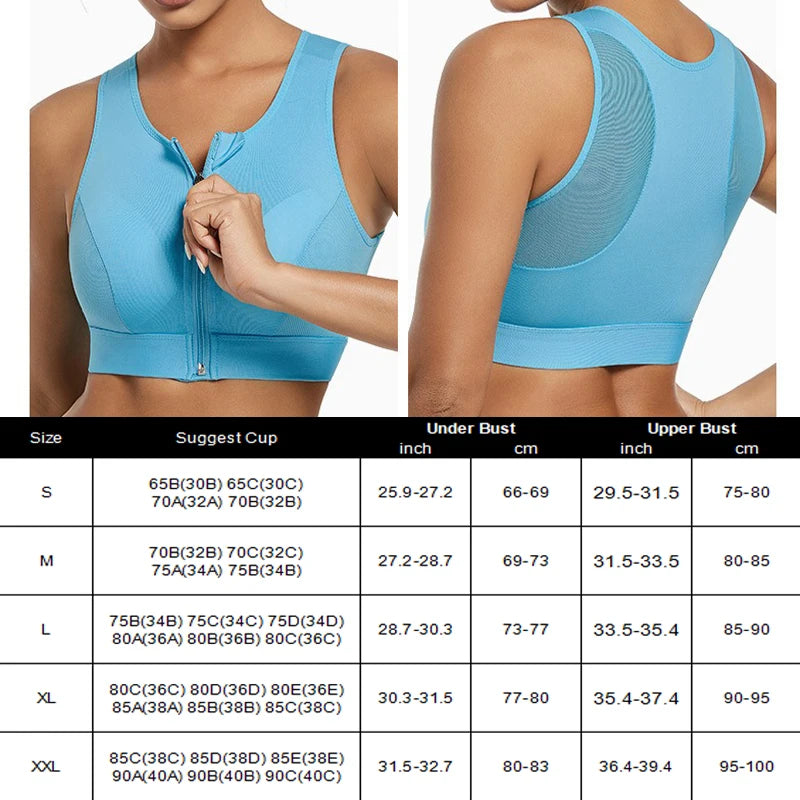Women's Shockproof Gathered Front Zipper Yoga Bra With Padded Cup Wireless I-shaped Back With Mesh Running Sports Vest