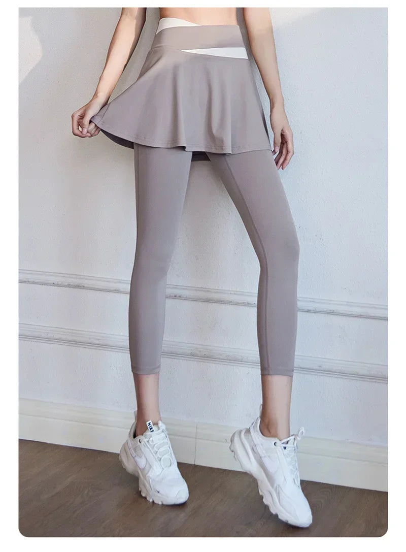 Aiithuug Tennis Skorts Cross-waist Skirted Legging Yoga Legging with Skirts Tennis Leggings Soft Stretchy Tennis Dresses Running