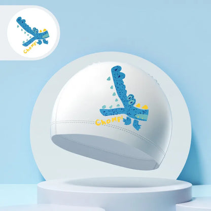 Children's Swimming Caps Boys Girls Kids Cartoon Swim Hat High Elastic Ear Protection PU Waterproof Swimming Cap