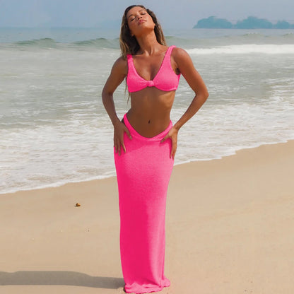 Pieces Bikini Set Summer Beach Wear Triangle  Micro Bikinis Swimsuit With Beach Skirt Swimwear Cover-up Biquini