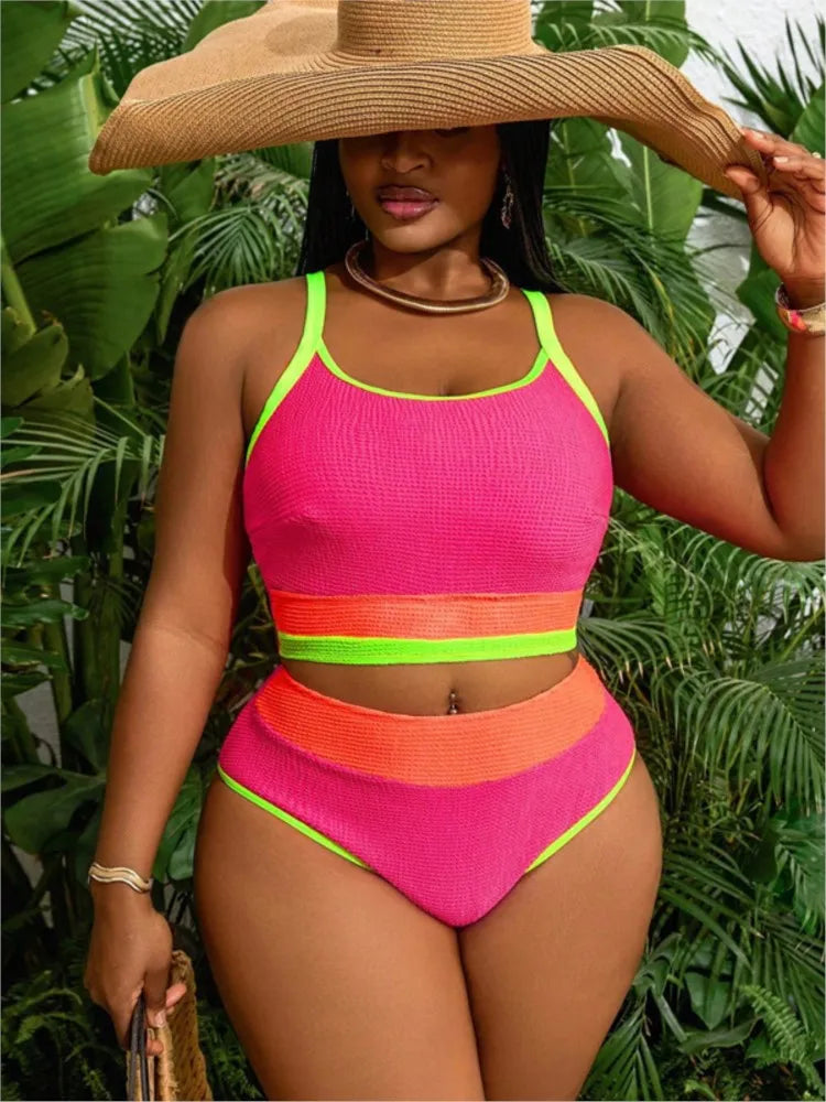 Plus Size High Waist Bikini Women's Push Up Large Size Swimsuit Big Size Tummy Control Swimwear Bikini Sets