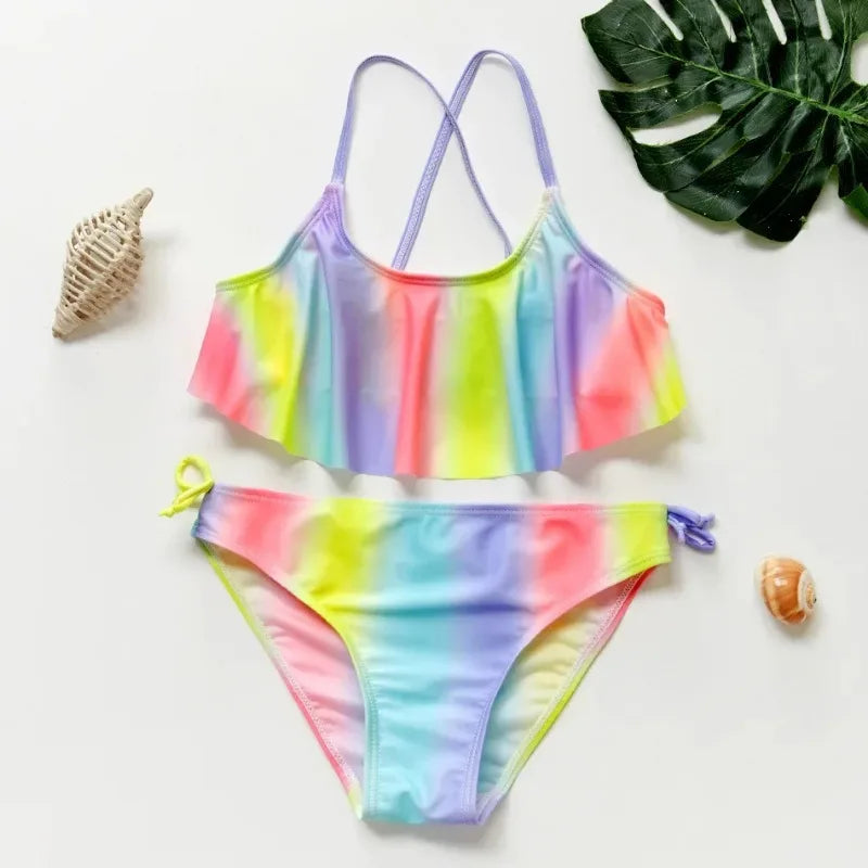 Girl Kids Girls Bandage Bikini Set Flamingo Print Summer Children Kids Swimsuit Baby Girls Two Pieces Swimwear Bathing Suit