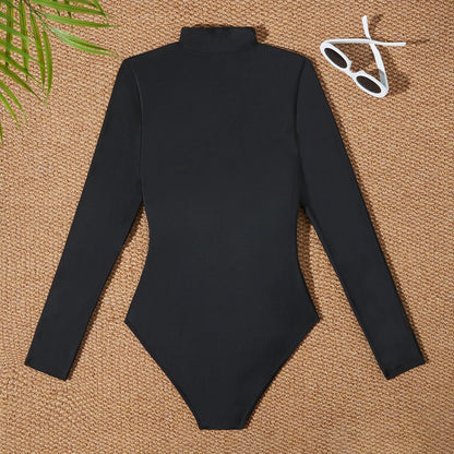 Red Slim Rush Guard Long Sleeve Surfing Swimsuit Women With Zipper Solid Swimwear Female Bathers Bathing Swimming Swim Suit XXL