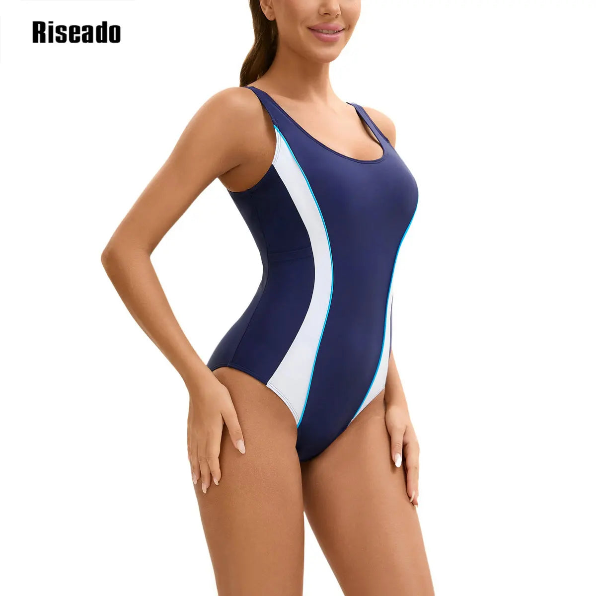 Riseado Modest Swimwear One Piece Sports Swimsuit with Pocket High Waist Racerback Athletic Bathing Suit