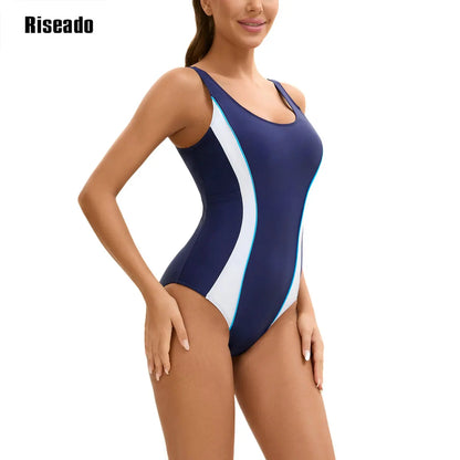 Riseado Modest Swimwear One Piece Sports Swimsuit with Pocket High Waist Racerback Athletic Bathing Suit