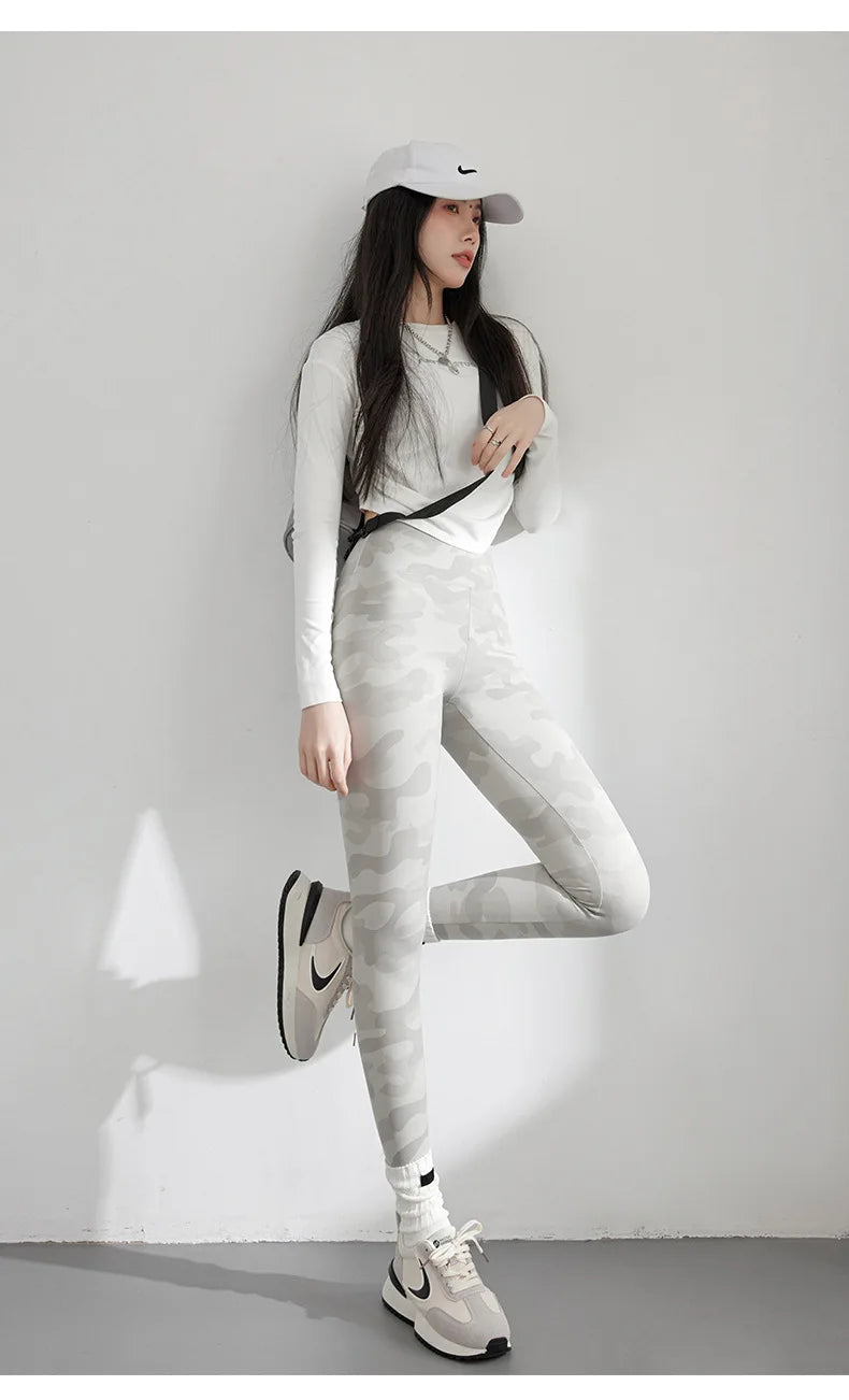 Spring Summer High Waist Colours Camouflage Shark Leggings Women Slim Sport Leisure Leggings Yoga Fitness Leggings