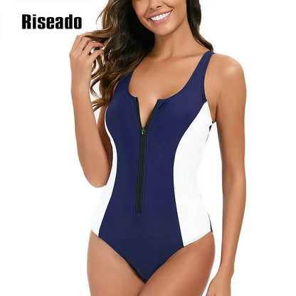 Riseado Sports One Piece Swimsuit Women Navy Swimwear Female Bodysuit Summer Swimming Suit Racerback Bathing Suits