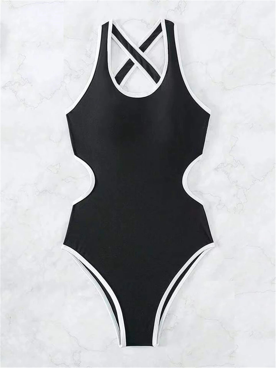 Cross Back Swimwear Women One Piece Solid Stitch Swimsuit Lady Bathers Bathing Swimming Suit Bodysuit Beachwear Summer