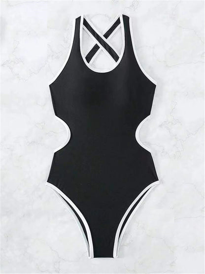 Cross Back Swimwear Women One Piece Solid Stitch Swimsuit Lady Bathers Bathing Swimming Suit Bodysuit Beachwear Summer