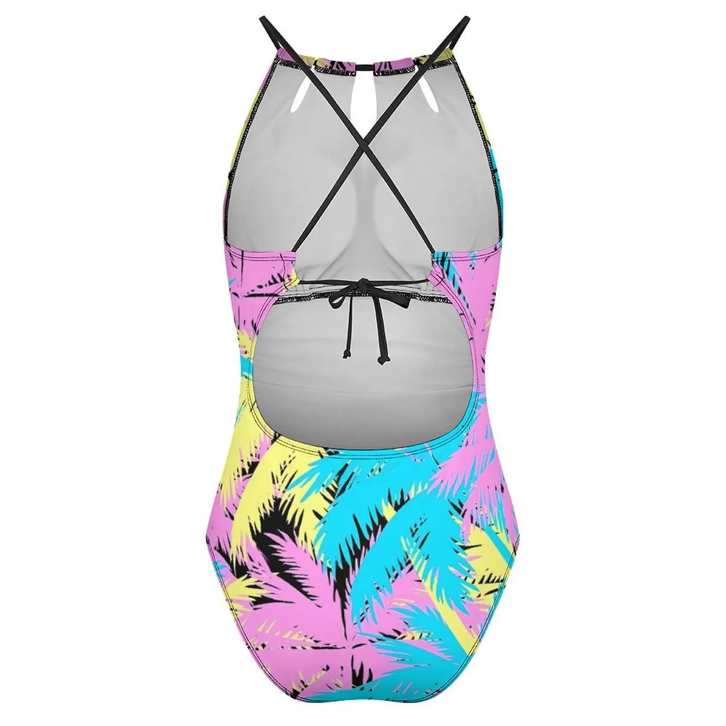 Neon Palm Trees Swimsuit Plant Print Swimwear One Piece Beach Swimsuits Sleeveless Bathing Suits Women Push Up Beach Wear