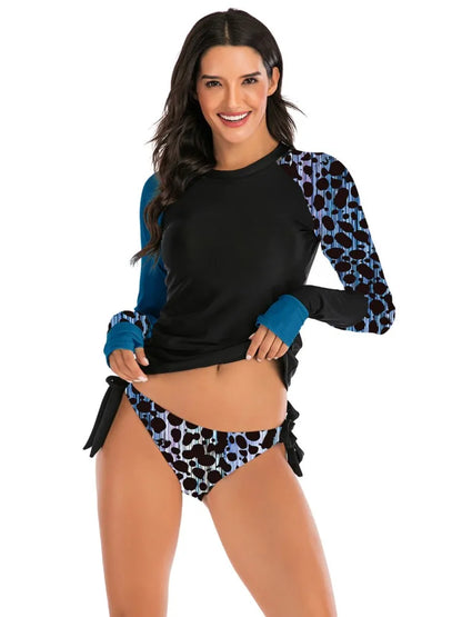 Long Sleeves Swimwear Women Surfing Swimsuit Print Bathing Suits Pullover Two Piece Swim Suits Sports Push Up Beach Wear