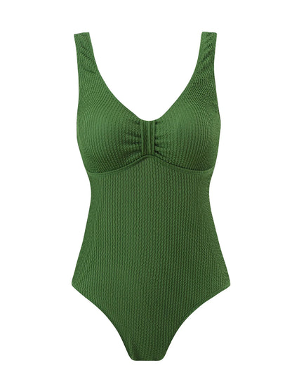 Scoop Neck One Piece Swimsuit Woman Backless Bodysuit Crinkle Swimwear Beach Wear Blue Bathing Suits Ladies Holiday Summer
