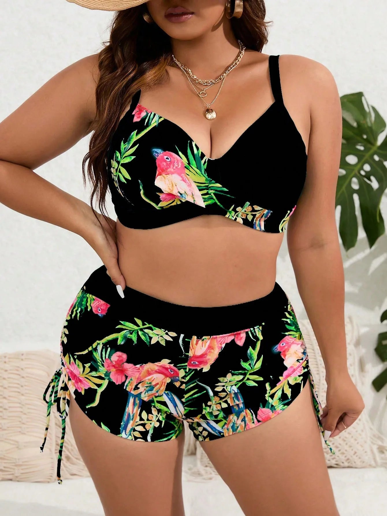 Women's Plus Size Two Piece Swimsuits Printed Swimwear High Waist Bikinis Set Push Up Feminine Bikinis Bathing Suits