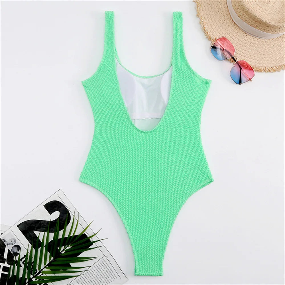 Fluorescent Crinkle Cloth Swimsuit for Women, Special Fabric Bikini, Candy Color, European and American
